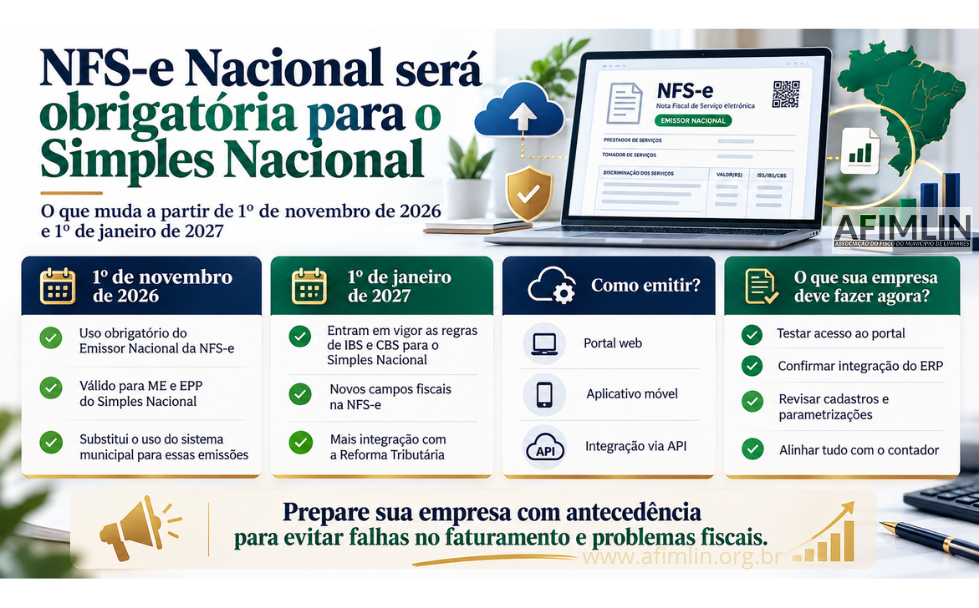 NFS-e Nacional será obrigatória para empresas do Simples Nacional a partir de 1º de novembro de 2026